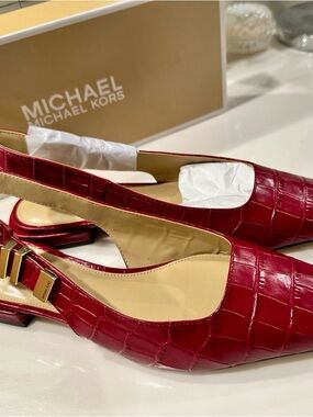 Michael Kors Red Croc-Embossed Slingback Mules